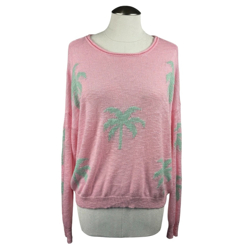 Pink Lily Women's Palm Tree Knit Sweater Size Small‎ Pink Lightweight Pullover
